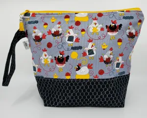 Chickens Knitting - Project Bag - Medium