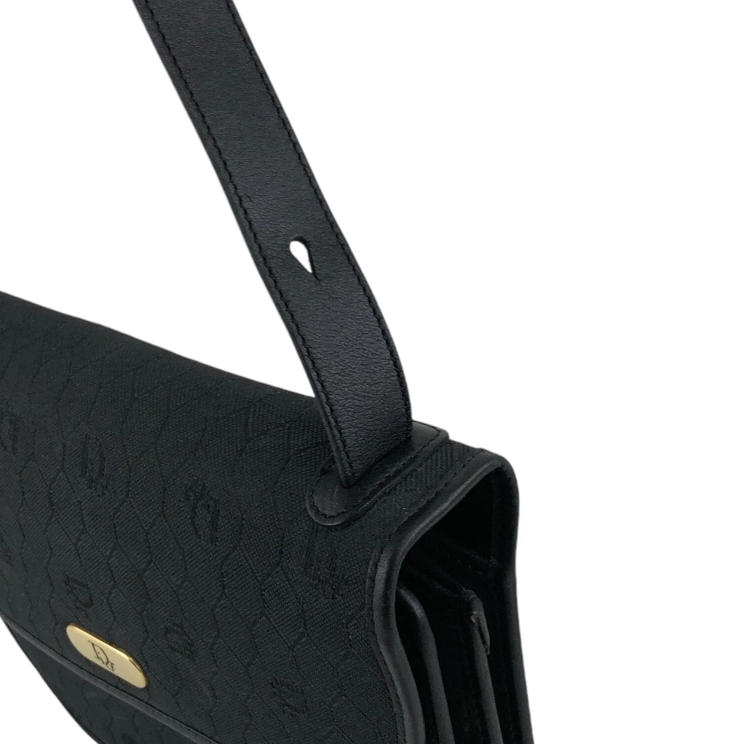 Christian Dior Honeycomb Pattern Logo Shoulder bag Black Vintage 5dub73