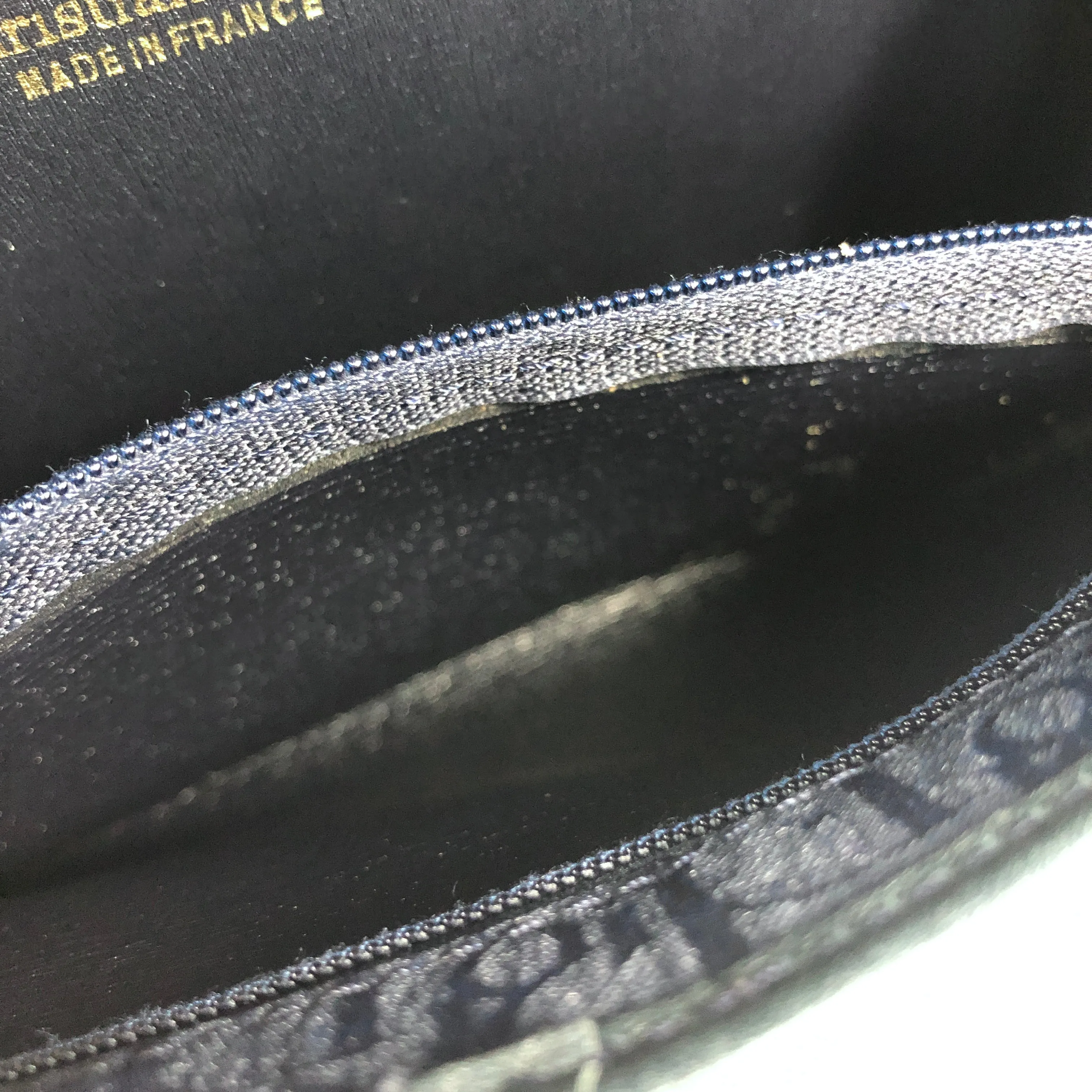 Christian Dior Trotter Logo Jacquard Leather Chain Crossbody Shoulder bag Navy Vintage khnany