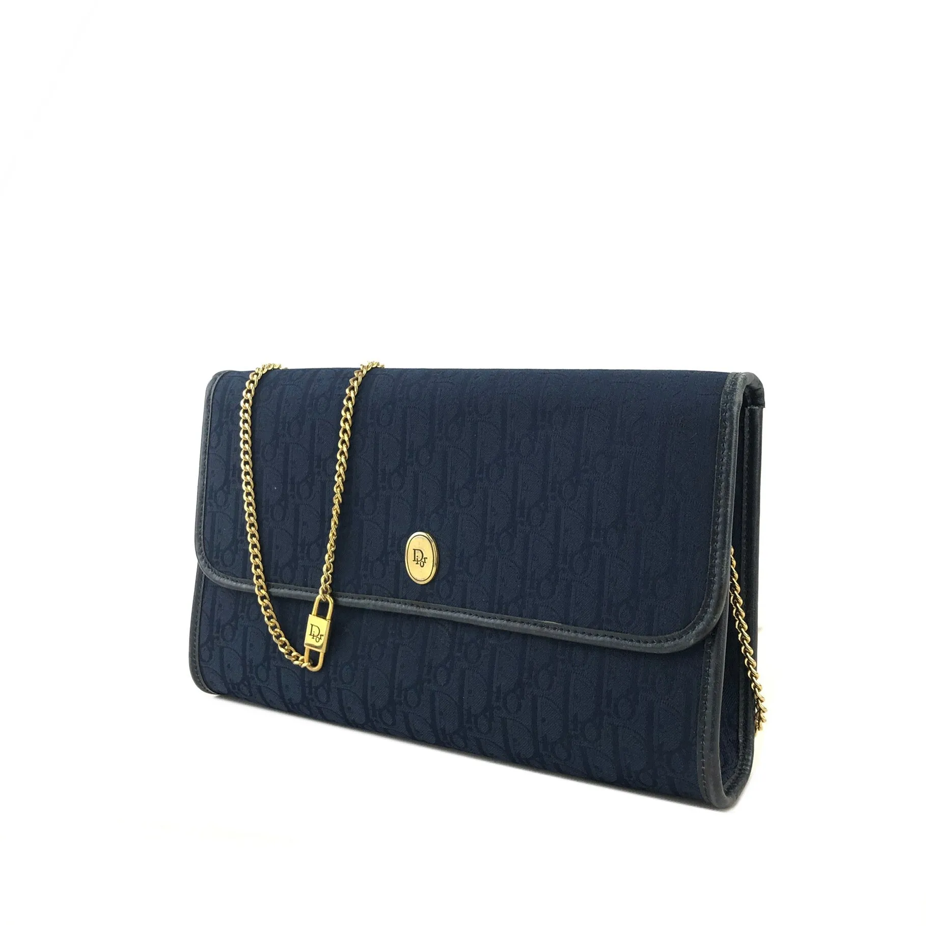 Christian Dior Trotter Logo Jacquard Leather Chain Crossbody Shoulder bag Navy Vintage khnany