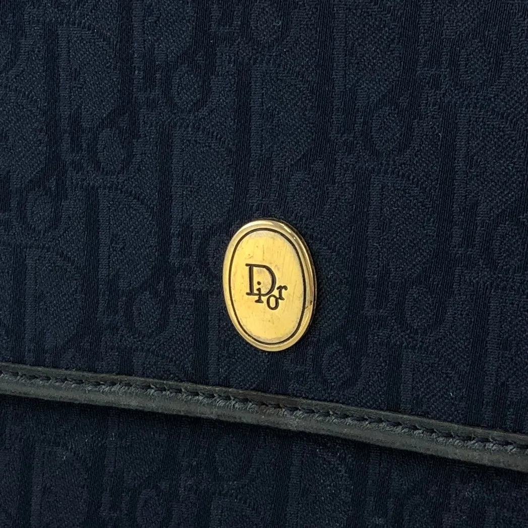 Christian Dior Trotter Logo Jacquard Leather Chain Crossbody Shoulder bag Navy Vintage khnany