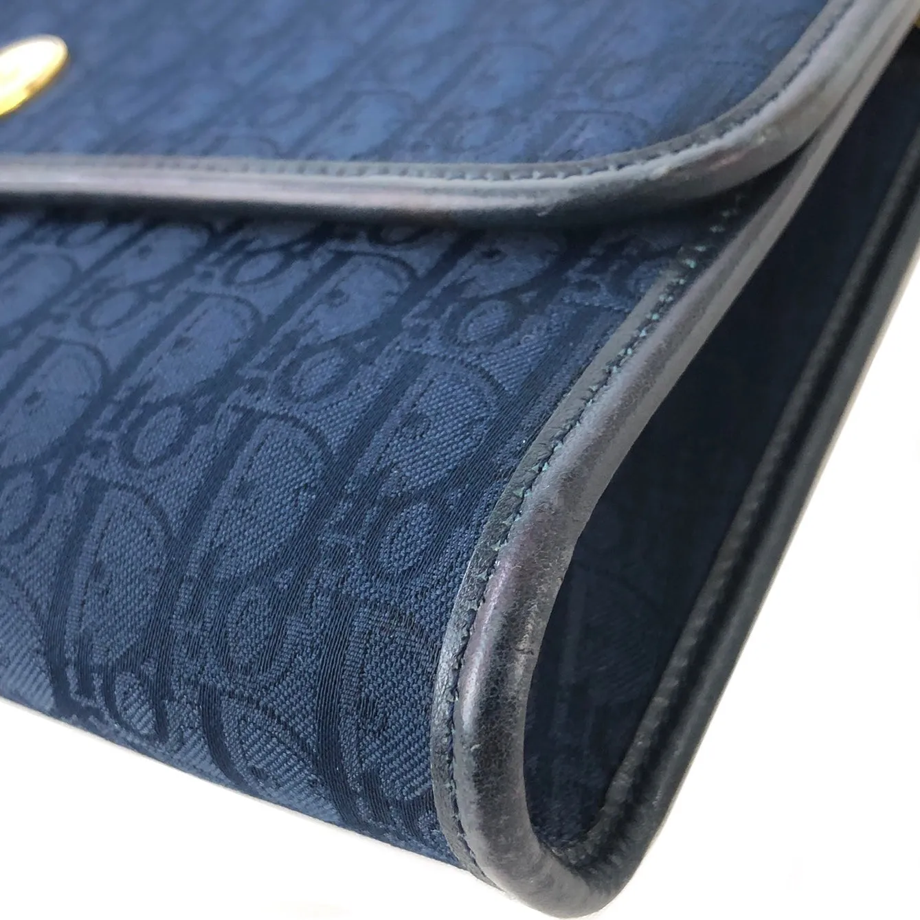 Christian Dior Trotter Logo Jacquard Leather Chain Crossbody Shoulder bag Navy Vintage khnany
