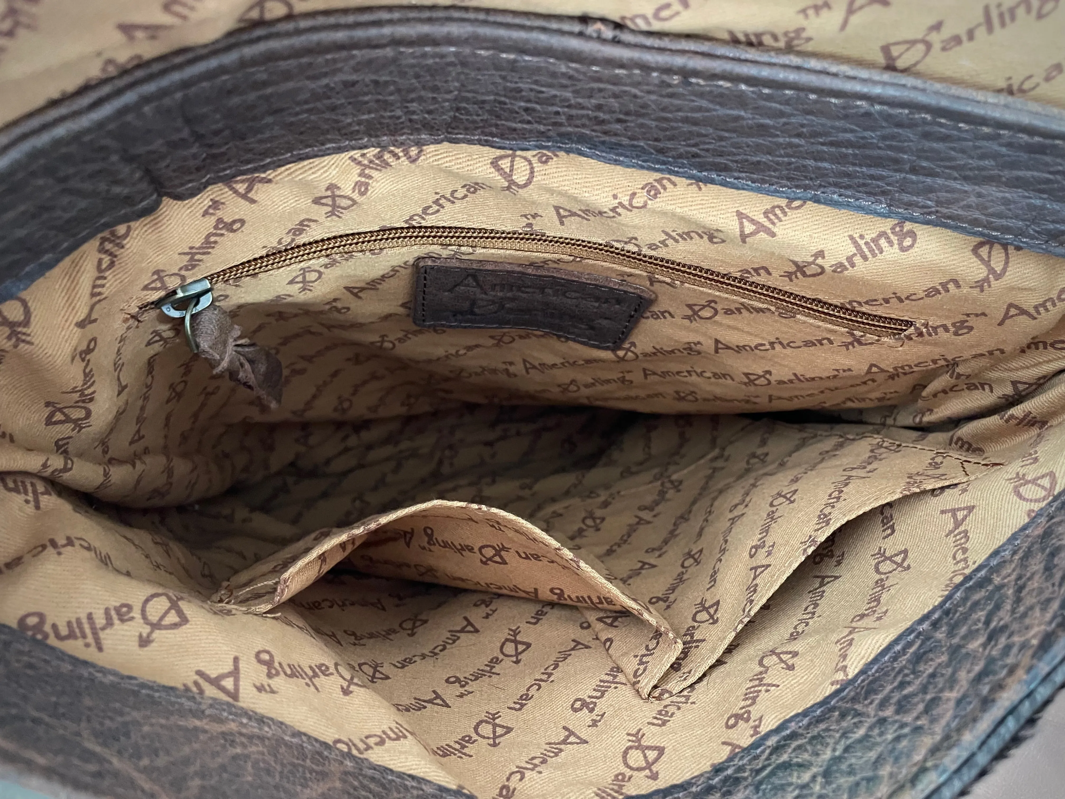CLEARANCE!! Brown & White Hide Tan Buckstitch Tooled Leather Crossbody Bag