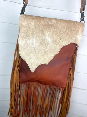 CLEARANCE! Raw Hide Flap - Cut & Stitched on Fringe Crossbody Bag