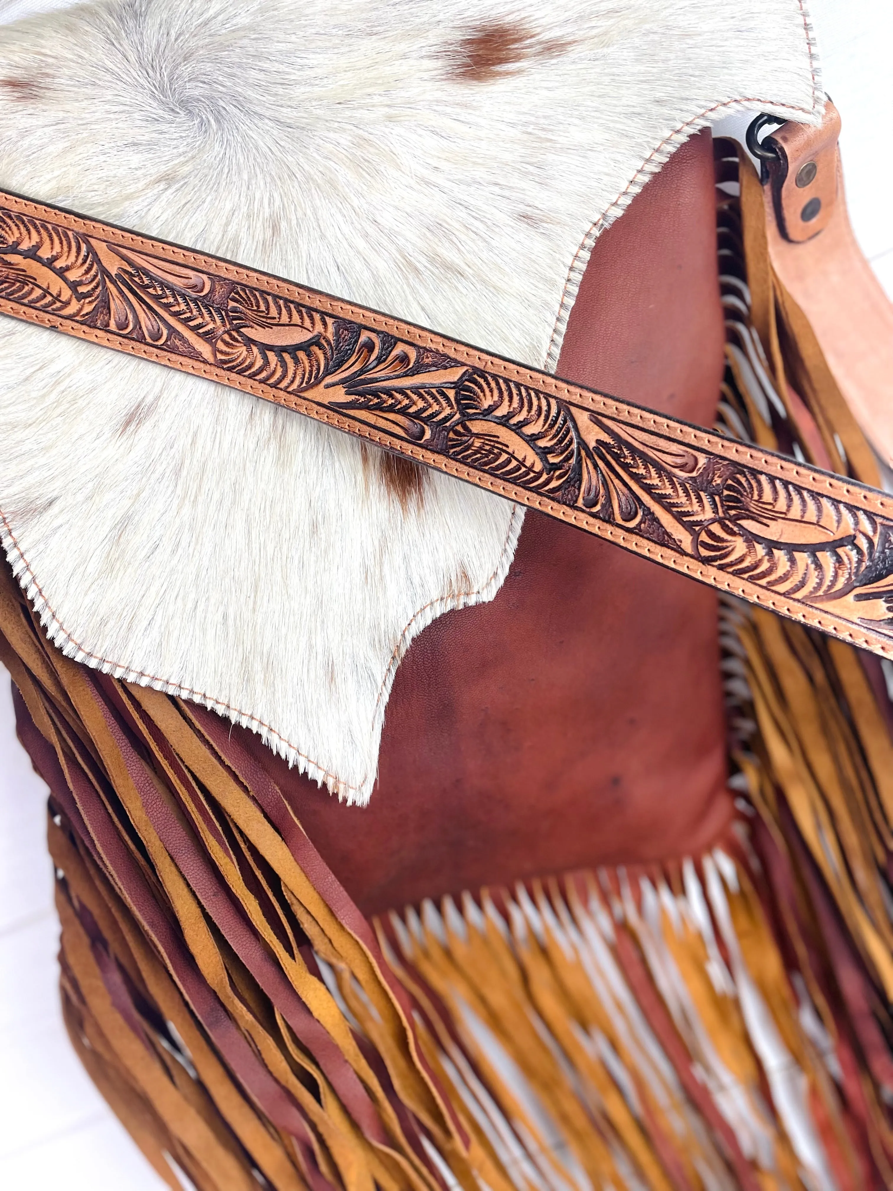CLEARANCE! Raw Hide Flap - Cut & Stitched on Fringe Crossbody Bag