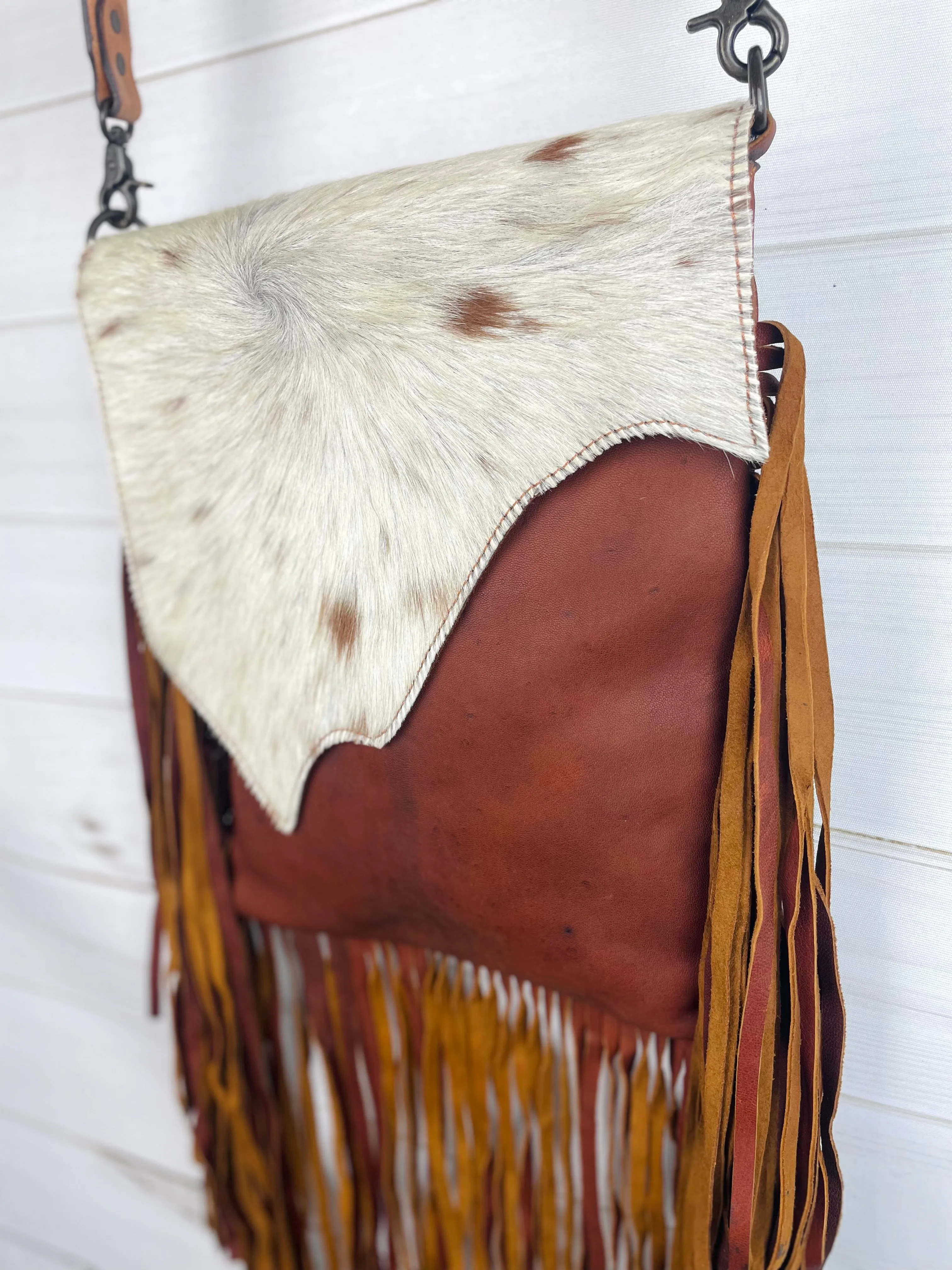 CLEARANCE! Raw Hide Flap - Cut & Stitched on Fringe Crossbody Bag