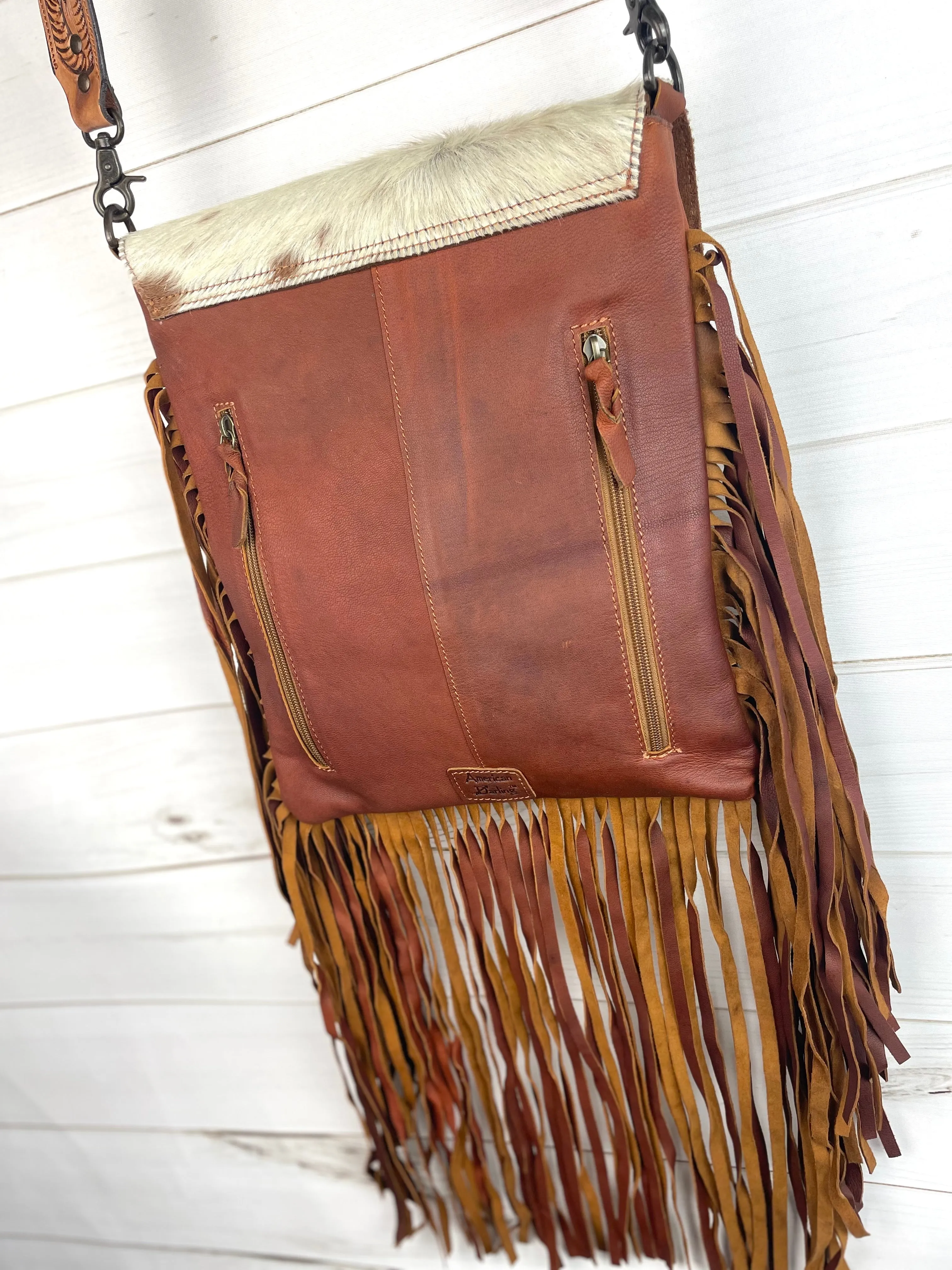 CLEARANCE! Raw Hide Flap - Cut & Stitched on Fringe Crossbody Bag