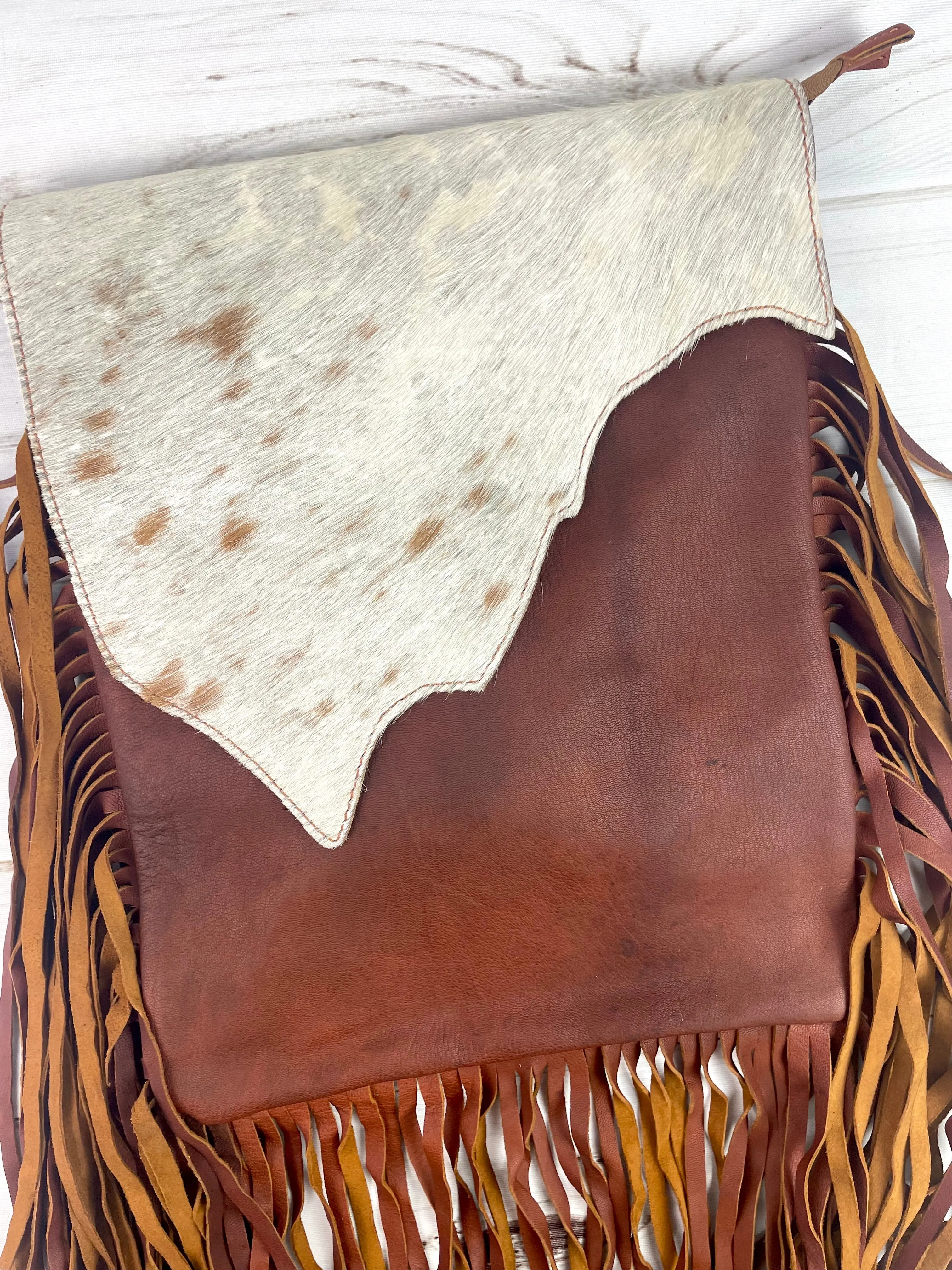 CLEARANCE! Raw Hide Flap - Cut & Stitched on Fringe Crossbody Bag