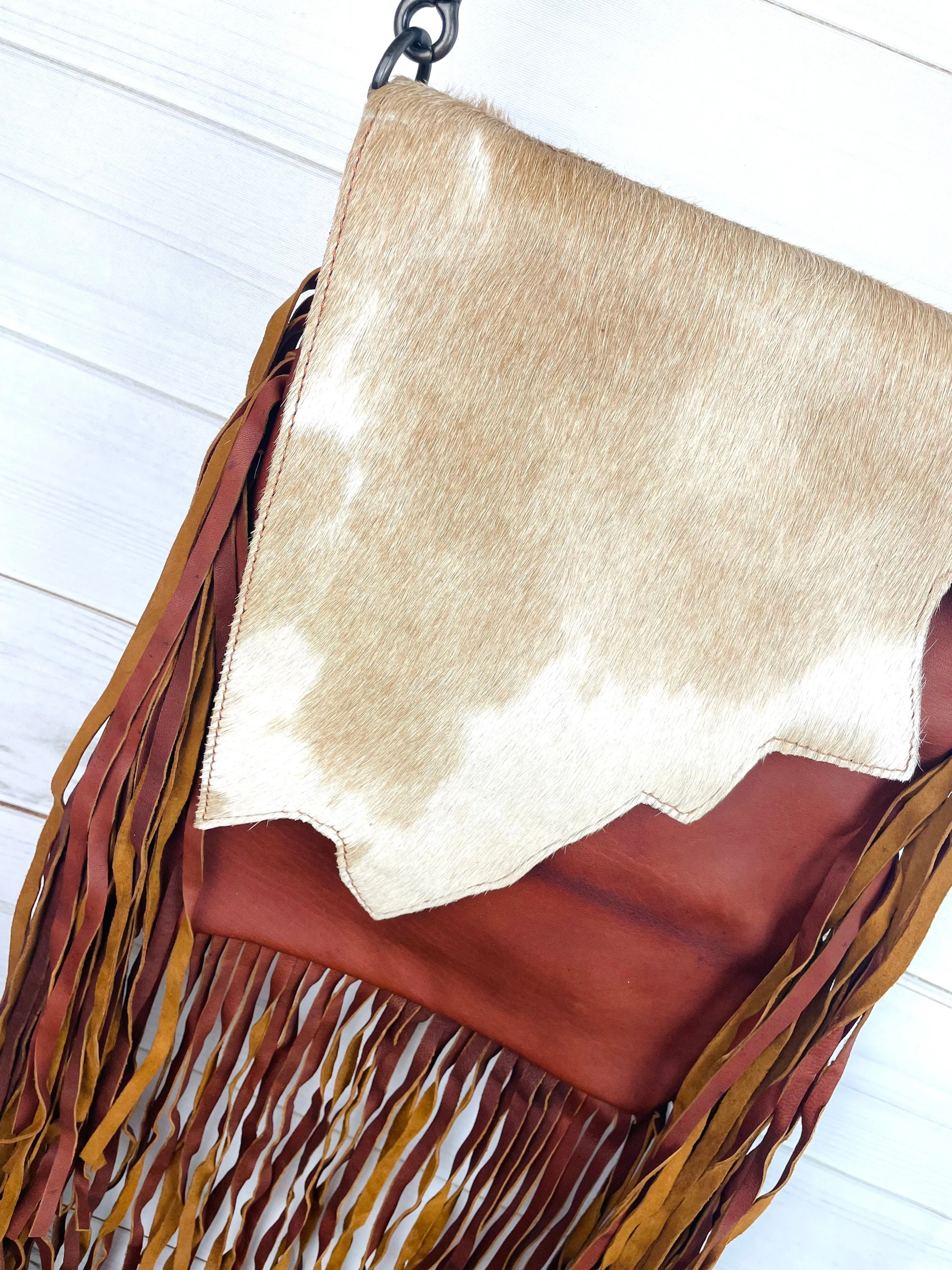 CLEARANCE! Raw Hide Flap - Cut & Stitched on Fringe Crossbody Bag