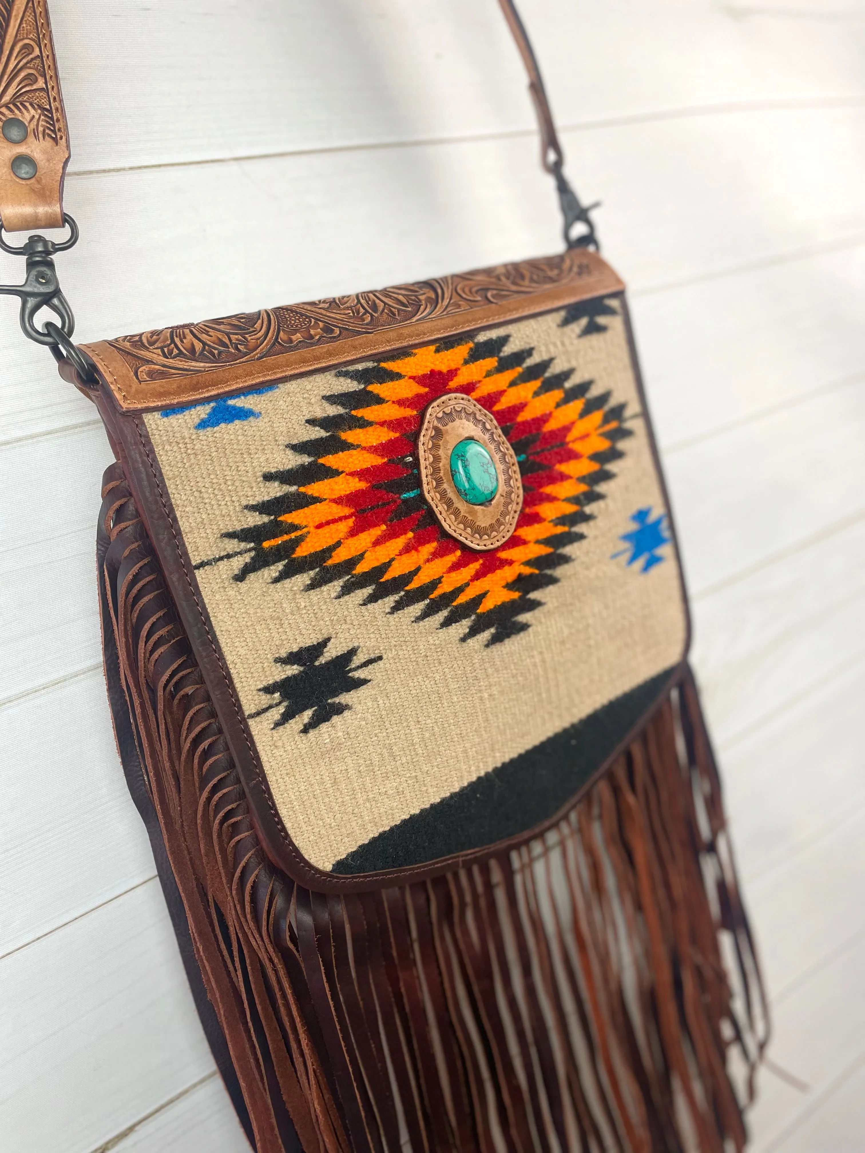 CLEARANCE! Sunset Diamond Wool Pattern Flap on Leather Crossbody Bag