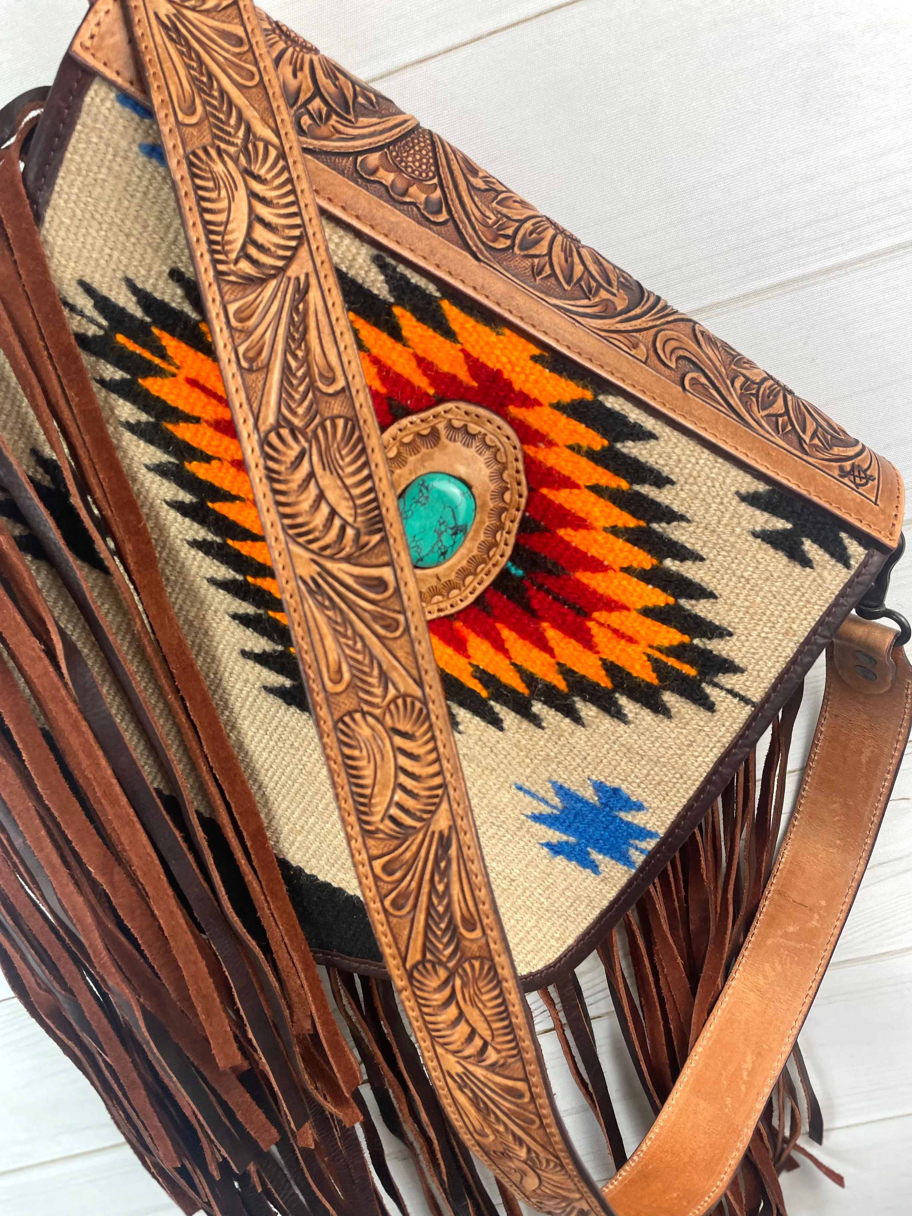 CLEARANCE! Sunset Diamond Wool Pattern Flap on Leather Crossbody Bag