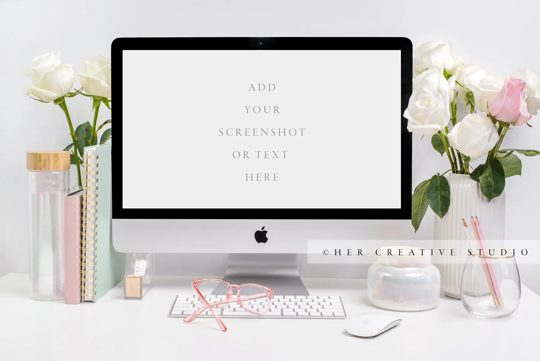 Computer Mockup, Pink white and green