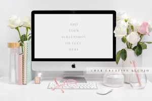 Computer Mockup, Pink white and green