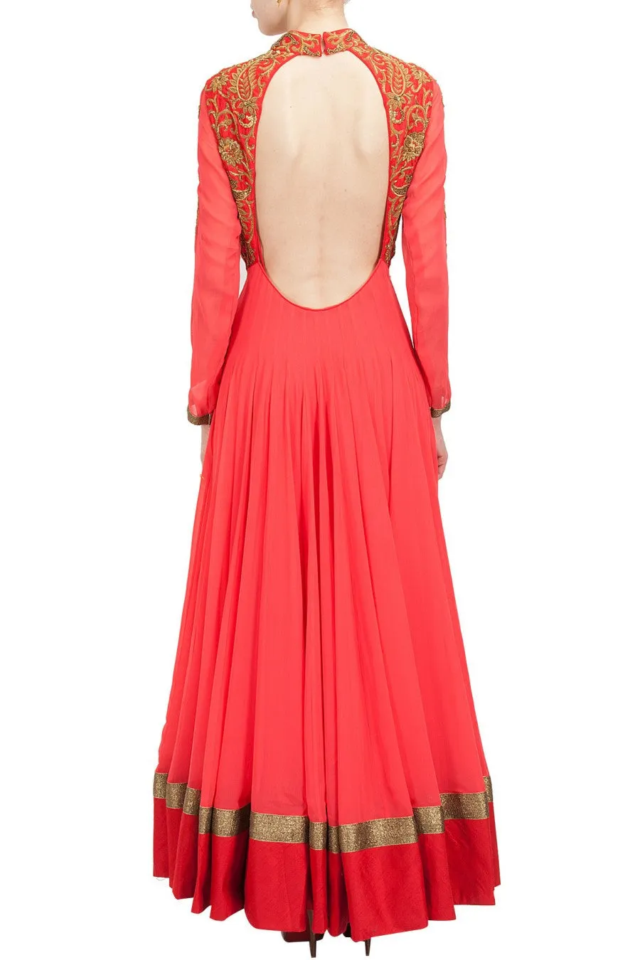 Coral color anarkali suit