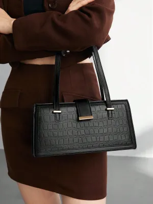 Crocodile Embossed Shoulder Bag