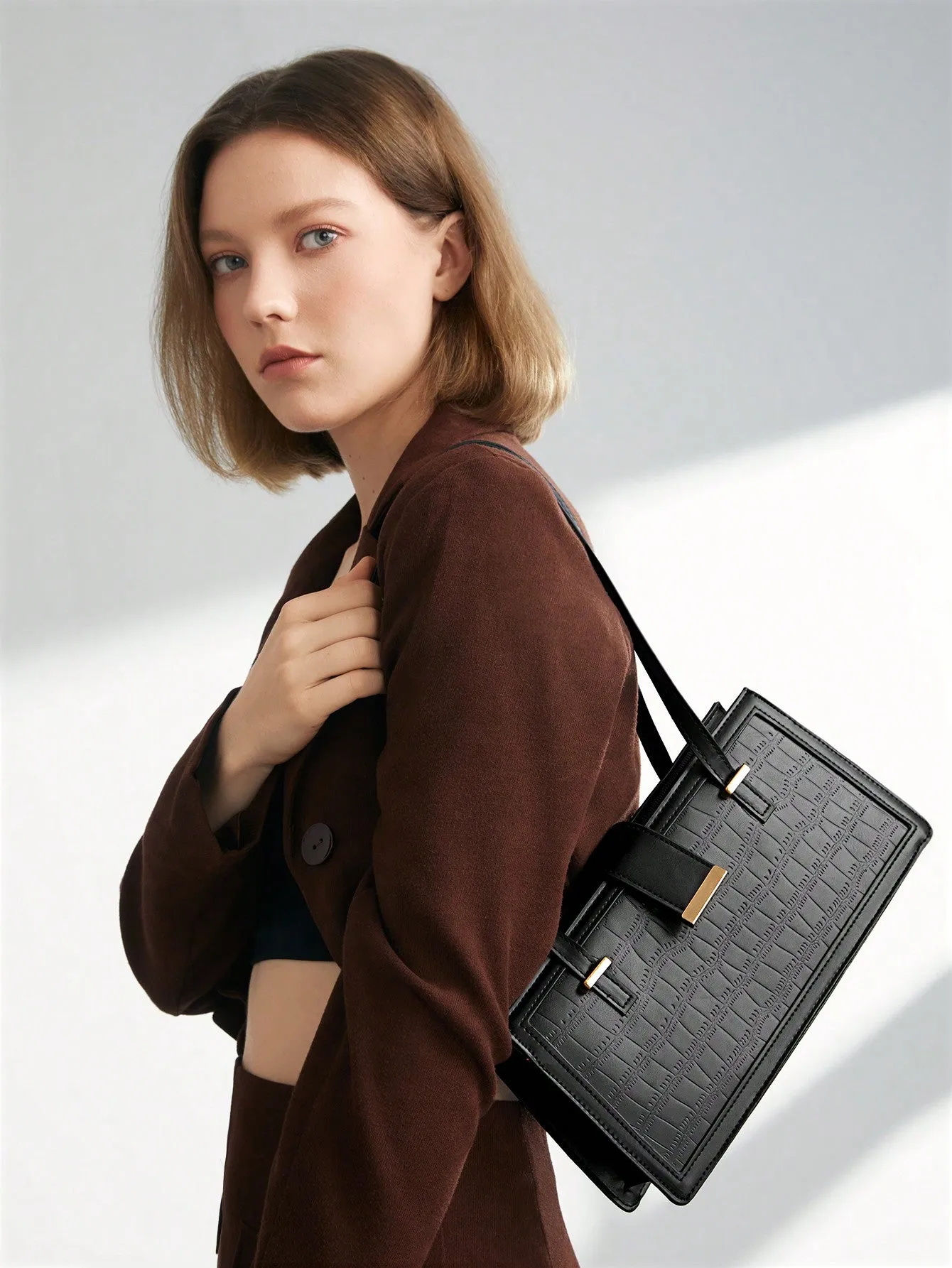 Crocodile Embossed Shoulder Bag
