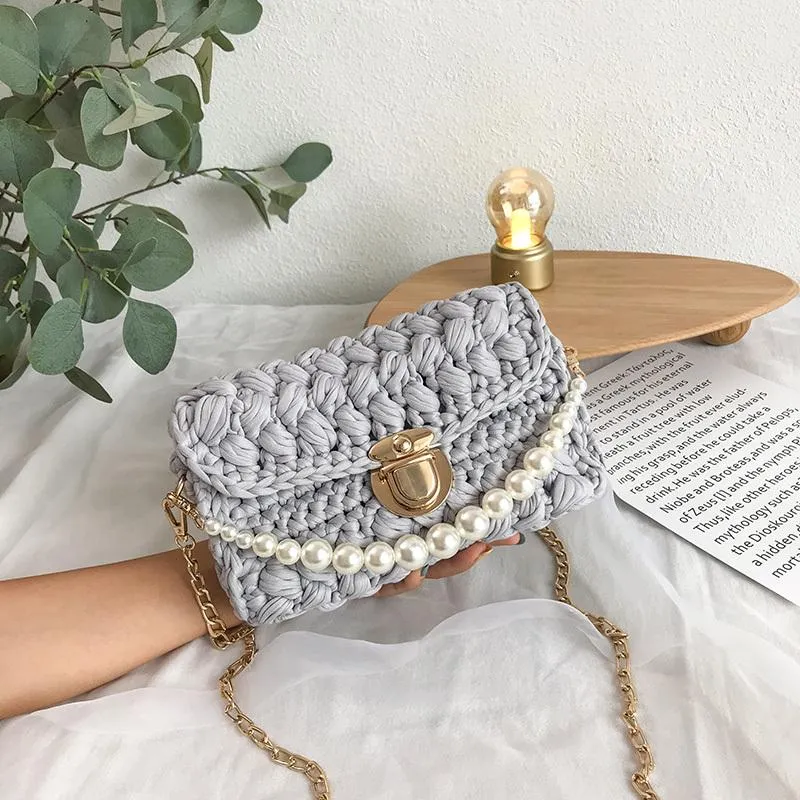 Cute Beige Crochet Small Handbag Crossbody Purse Crochet Shoulder Bag for Girl Cute Crochet Purses