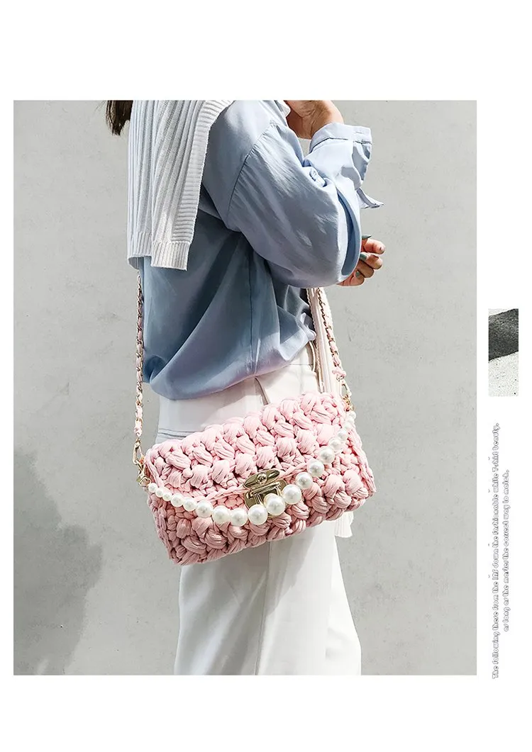 Cute Beige Crochet Small Handbag Crossbody Purse Crochet Shoulder Bag for Girl Cute Crochet Purses