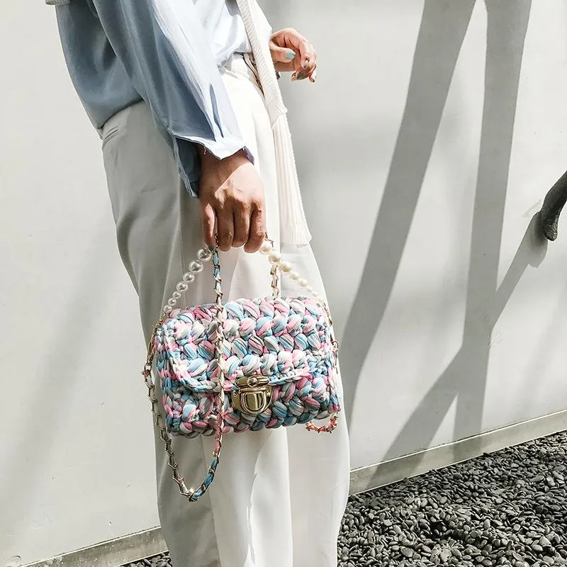 Cute Beige Crochet Small Handbag Crossbody Purse Crochet Shoulder Bag for Girl Cute Crochet Purses