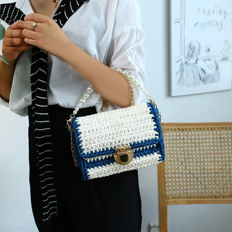 Cute Beige Crochet Small Handbag Crossbody Purse Crochet Shoulder Bag for Girl Cute Crochet Purses