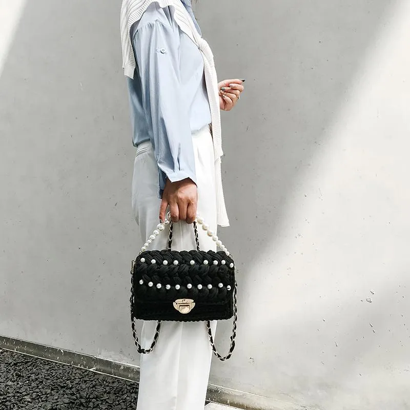 Cute Beige Crochet Small Handbag Crossbody Purse Crochet Shoulder Bag for Girl Cute Crochet Purses