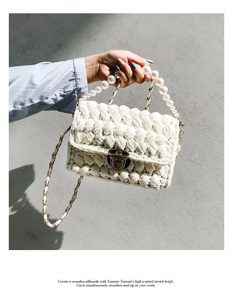 Cute Beige Crochet Small Handbag Crossbody Purse Crochet Shoulder Bag for Girl Cute Crochet Purses