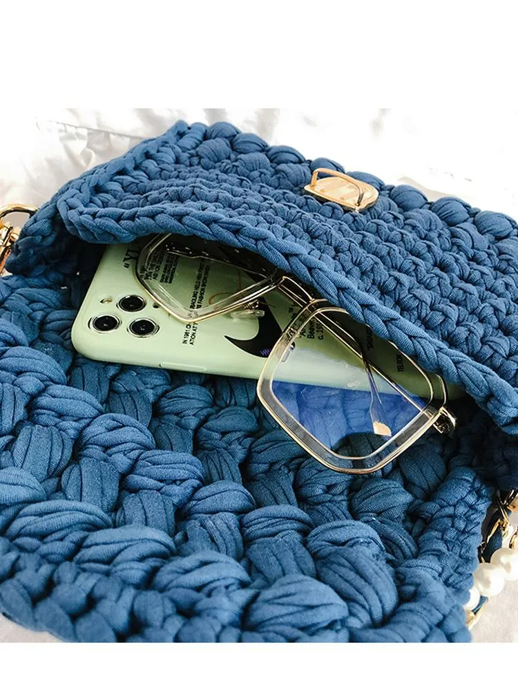 Cute Beige Crochet Small Handbag Crossbody Purse Crochet Shoulder Bag for Girl Cute Crochet Purses