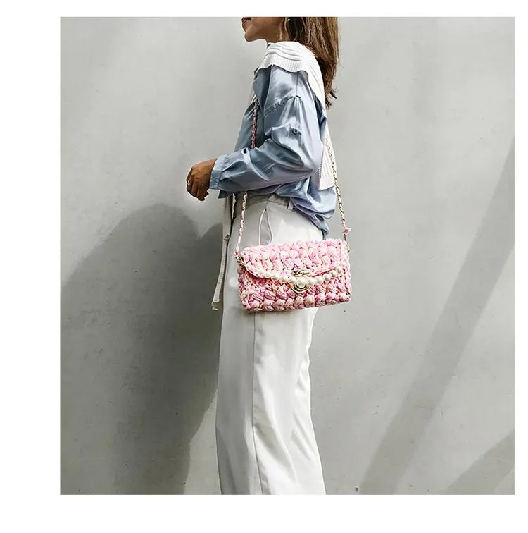 Cute Beige Crochet Small Handbag Crossbody Purse Crochet Shoulder Bag for Girl Cute Crochet Purses