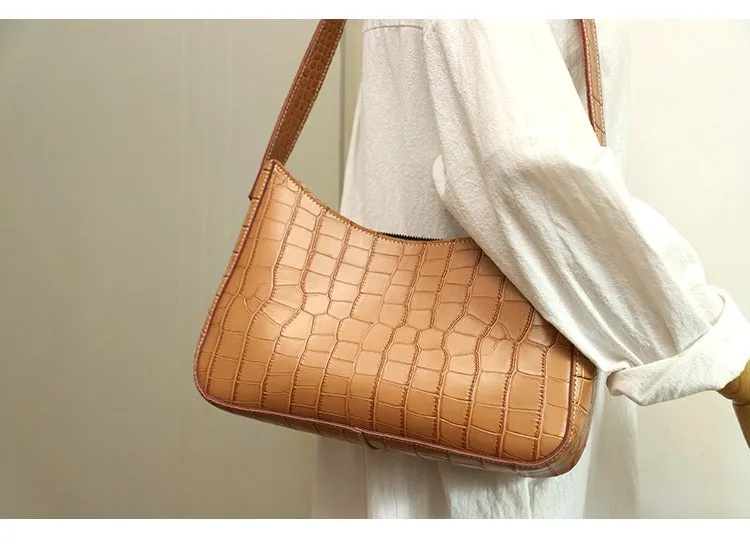 Cute LEATHER Side Bag Black WOMEN SHOULDER BAG Crocodile Handbag Purse FOR WOMEN