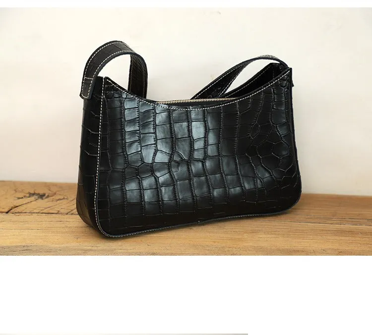Cute LEATHER Side Bag Black WOMEN SHOULDER BAG Crocodile Handbag Purse FOR WOMEN