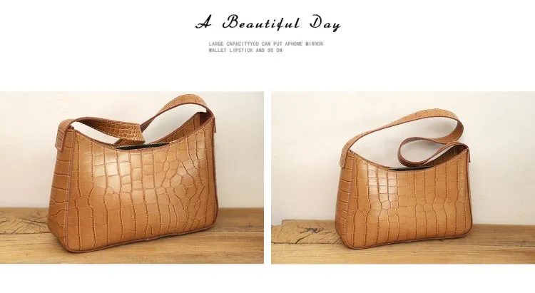 Cute LEATHER Side Bag Black WOMEN SHOULDER BAG Crocodile Handbag Purse FOR WOMEN