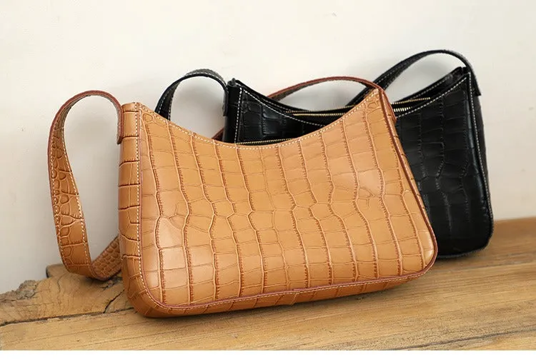 Cute LEATHER Side Bag Black WOMEN SHOULDER BAG Crocodile Handbag Purse FOR WOMEN