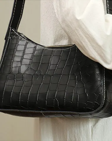 Cute LEATHER Side Bag Black WOMEN SHOULDER BAG Crocodile Handbag Purse FOR WOMEN