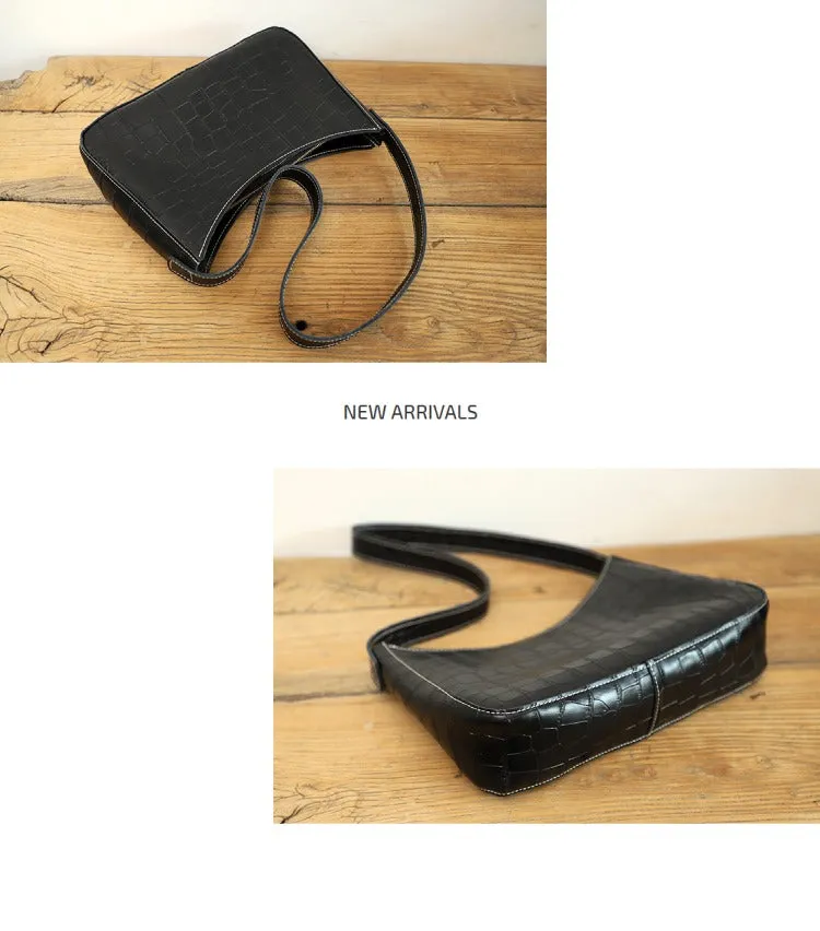 Cute LEATHER Side Bag Black WOMEN SHOULDER BAG Crocodile Handbag Purse FOR WOMEN