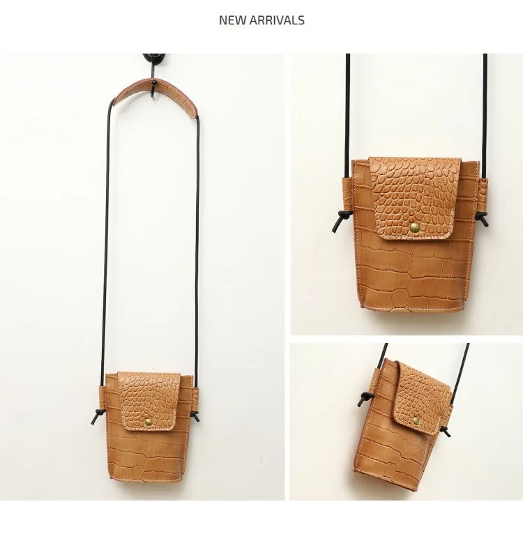 Cute LEATHER Small Side Bag Camel Crocodile Pattern WOMEN Crossbody BAG Purse FOR WOMEN