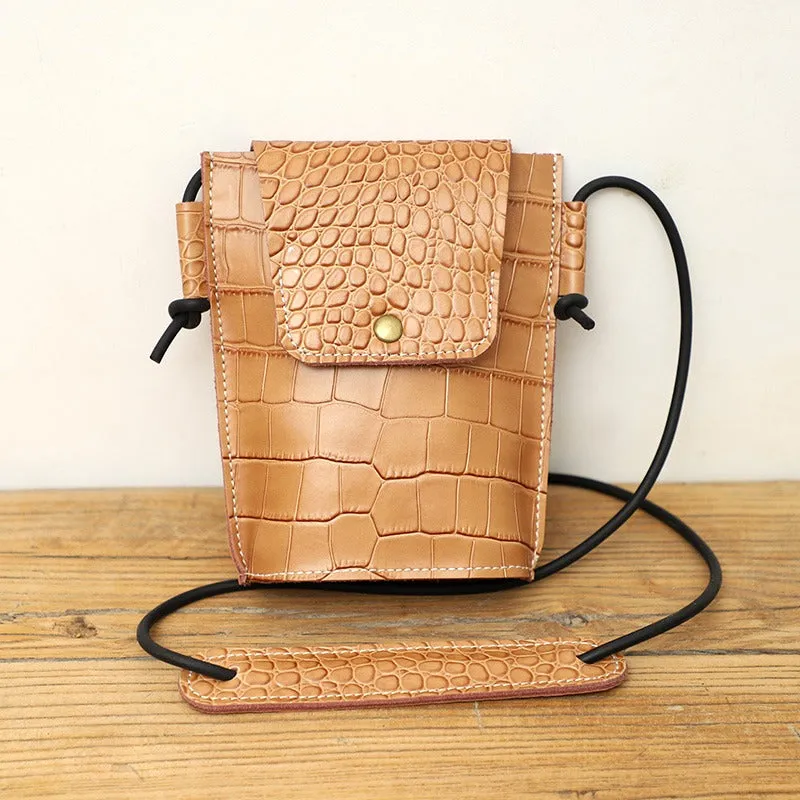 Cute LEATHER Small Side Bag Camel Crocodile Pattern WOMEN Crossbody BAG Purse FOR WOMEN