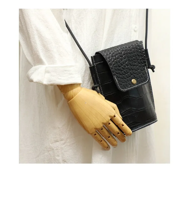 Cute LEATHER Small Side Bag Camel Crocodile Pattern WOMEN Crossbody BAG Purse FOR WOMEN