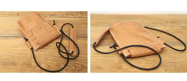 Cute LEATHER Small Side Bag Camel Crocodile Pattern WOMEN Crossbody BAG Purse FOR WOMEN