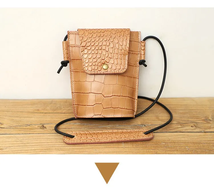 Cute LEATHER Small Side Bag Camel Crocodile Pattern WOMEN Crossbody BAG Purse FOR WOMEN
