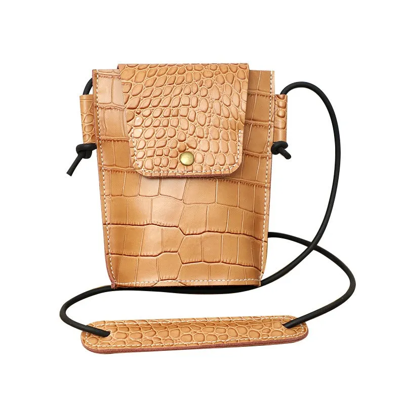 Cute LEATHER Small Side Bag Camel Crocodile Pattern WOMEN Crossbody BAG Purse FOR WOMEN