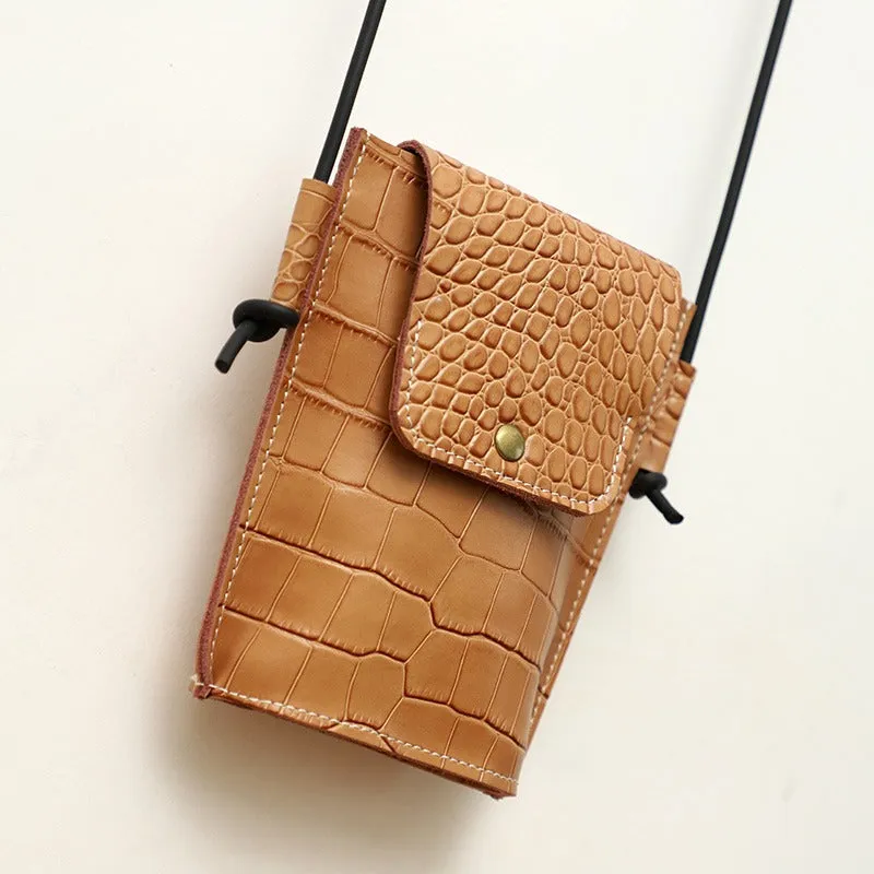 Cute LEATHER Small Side Bag Camel Crocodile Pattern WOMEN Crossbody BAG Purse FOR WOMEN