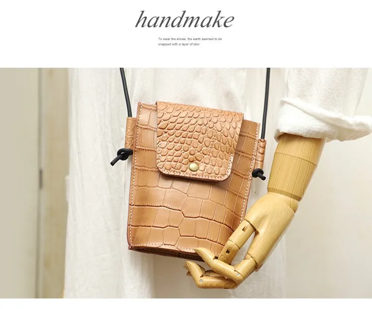 Cute LEATHER Small Side Bag Camel Crocodile Pattern WOMEN Crossbody BAG Purse FOR WOMEN