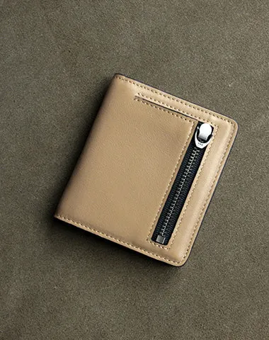 Cute Women Light Gray Leather Small Bifold Wallet Billfold Wallet with Coin Pocket For Women