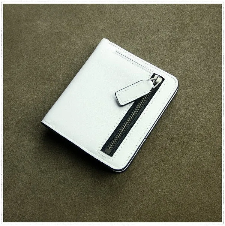 Cute Women Light Gray Leather Small Bifold Wallet Billfold Wallet with Coin Pocket For Women