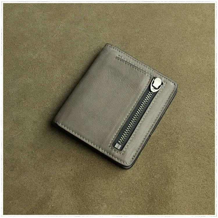 Cute Women Light Gray Leather Small Bifold Wallet Billfold Wallet with Coin Pocket For Women
