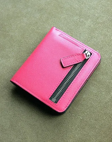 Cute Women Light Gray Leather Small Bifold Wallet Billfold Wallet with Coin Pocket For Women