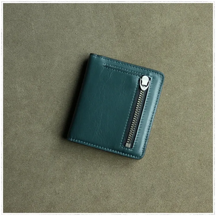 Cute Women Light Gray Leather Small Bifold Wallet Billfold Wallet with Coin Pocket For Women