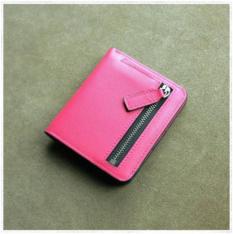 Cute Women Light Gray Leather Small Bifold Wallet Billfold Wallet with Coin Pocket For Women