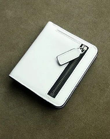 Cute Women Light Gray Leather Small Bifold Wallet Billfold Wallet with Coin Pocket For Women