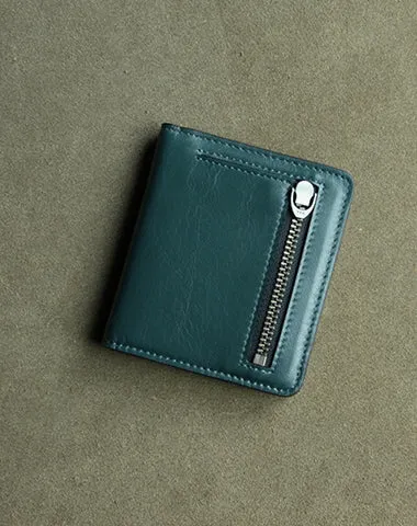Cute Women Light Gray Leather Small Bifold Wallet Billfold Wallet with Coin Pocket For Women